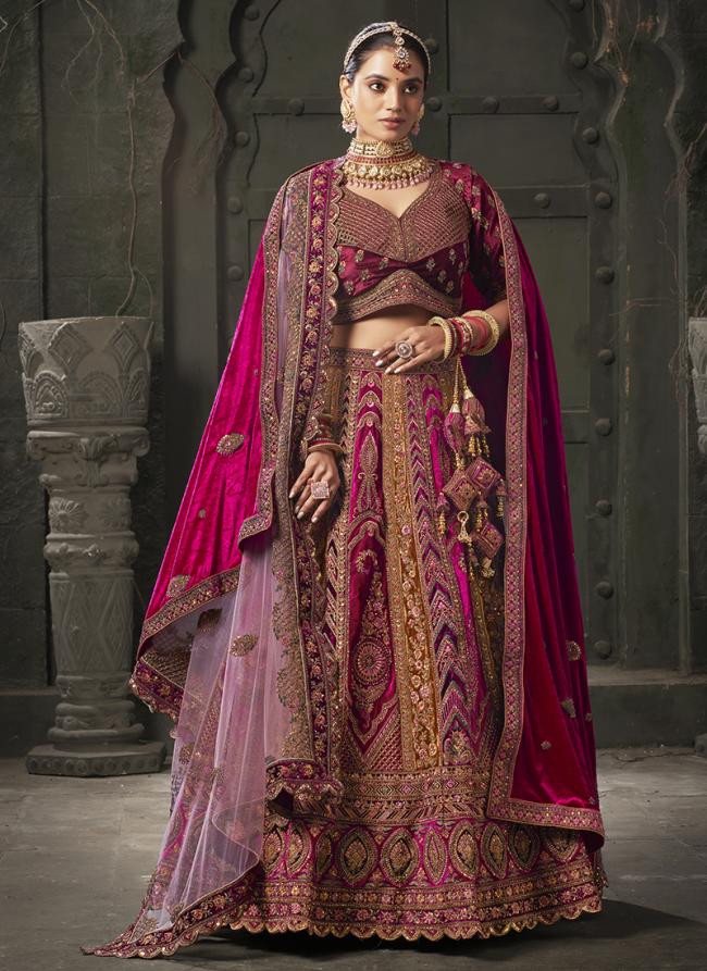 Premium Lycra Velvet Multi Colour Bridal Wear Zarkan Work Lehenga Choli